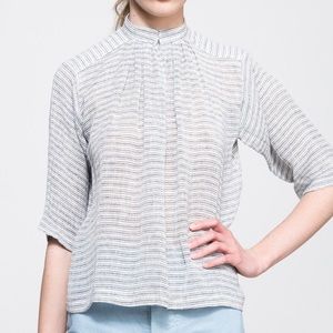 Apiece Apart Shirred Agata Top - Linen Stripe