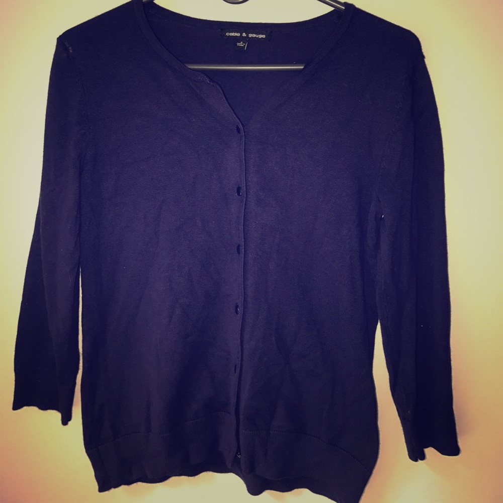 Navy Blue Cable & Gauge Button Up Sweater