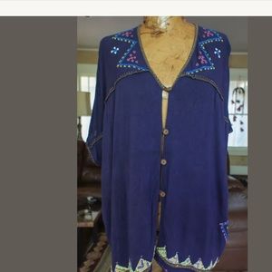 Poncho top purple Embroidered XL