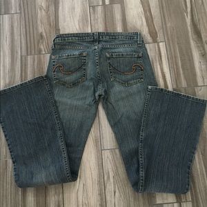 Salt and pepper dark wash flare jeans