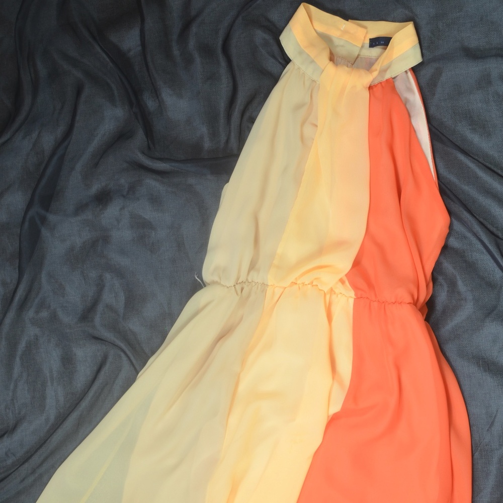 Tan/Yellow/Orange Chiffon Dress
