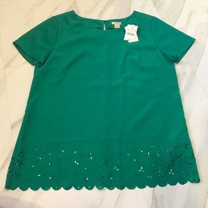 NWT J Crew emerald green cut out blouse