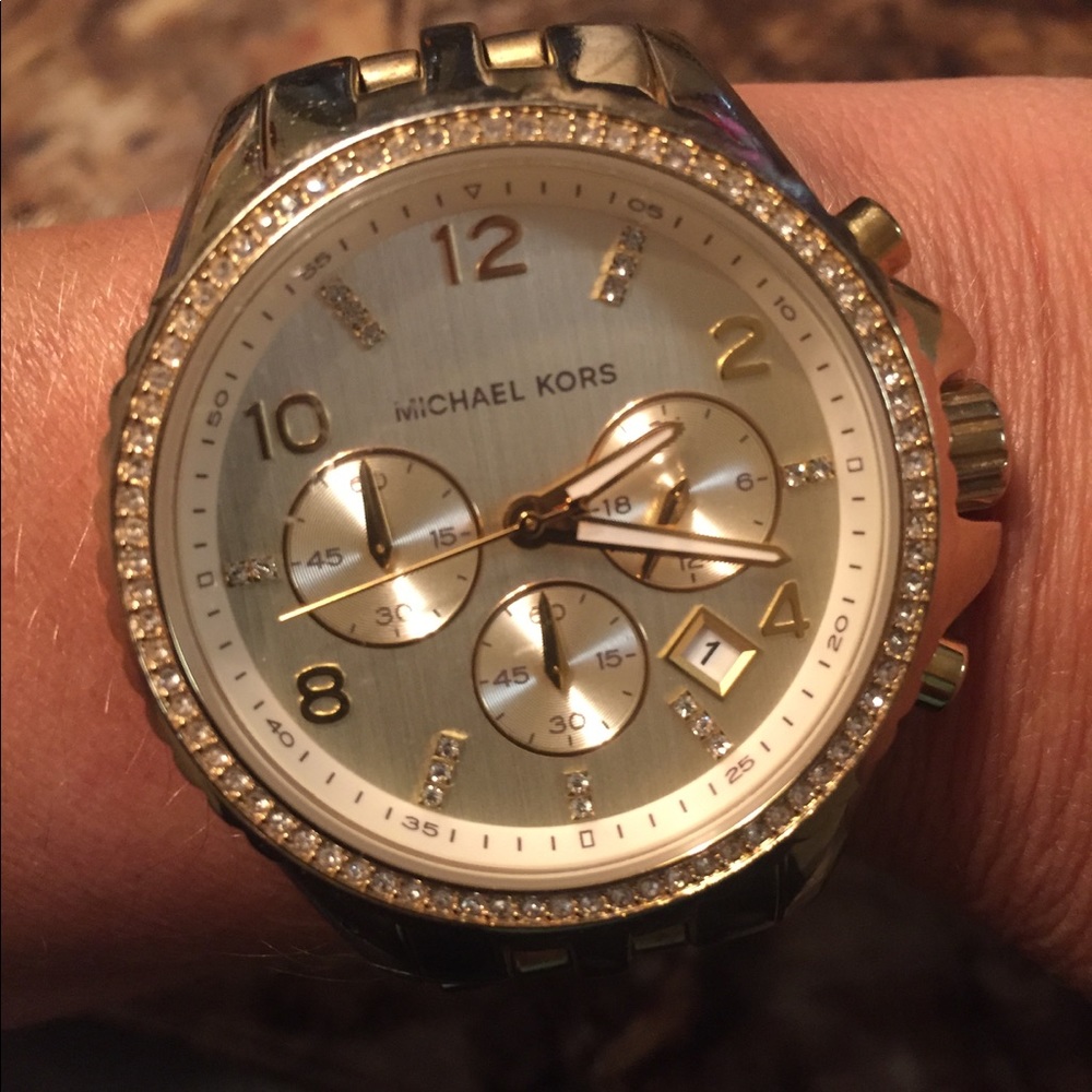 Gold MK watch with 1 row of bling