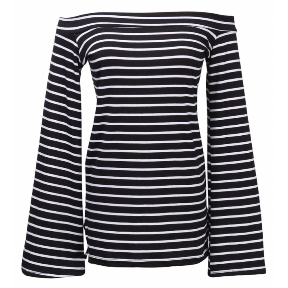🆕 EMILY Striped Off The Shoulder Tunic Tee - Picture 3 of 8