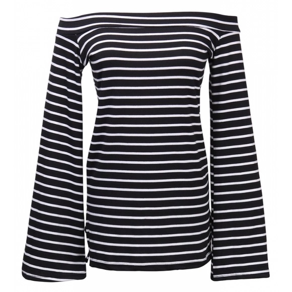 🆕 EMILY Striped Off The Shoulder Tunic Tee - Picture 3 of 8