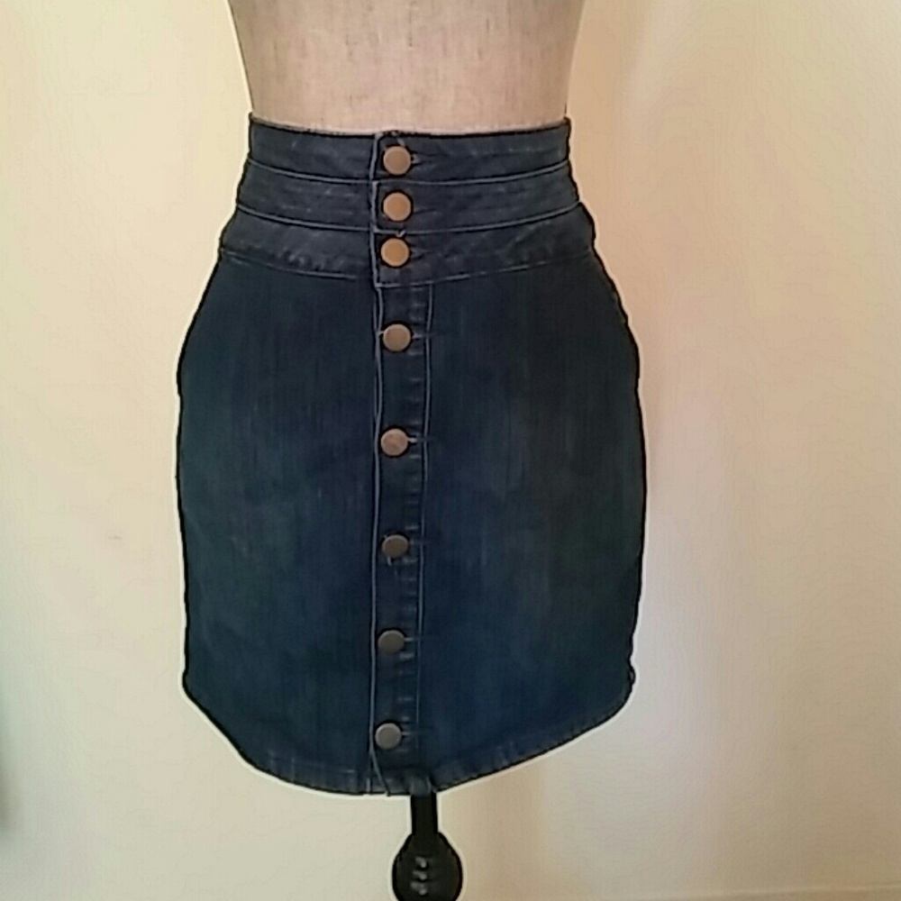 Denim High Waisted Button Up Skirt