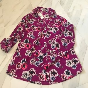 Express Portofino shirt purple pink floral