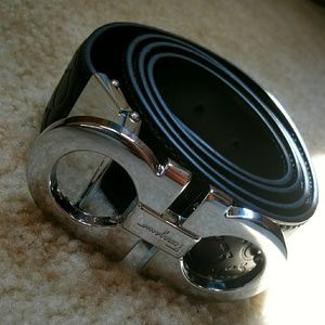 SALVATORE FERRAGAMO MENS SILVER BUCKLE BLACK BROWN