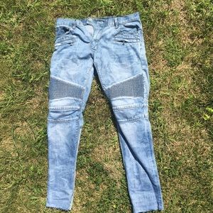 Custom Fit Biker Jeans in Light Indigo Wash 34x34