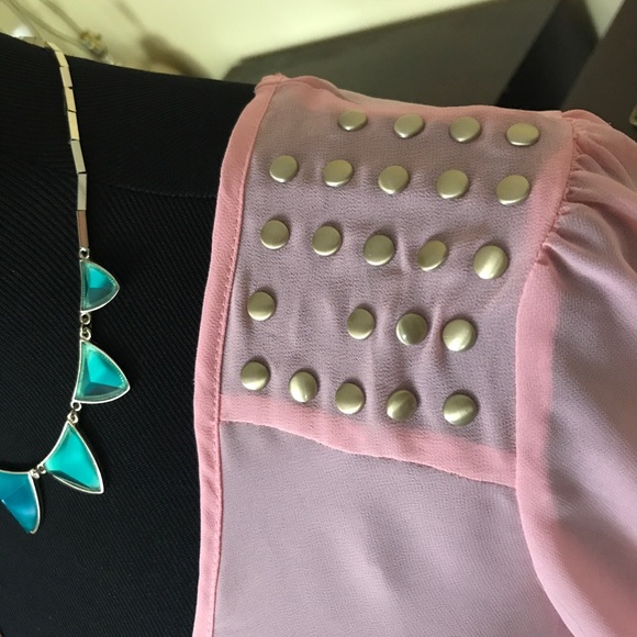 Gold Studded Peach Sheer Blouse - Picture 2 of 3