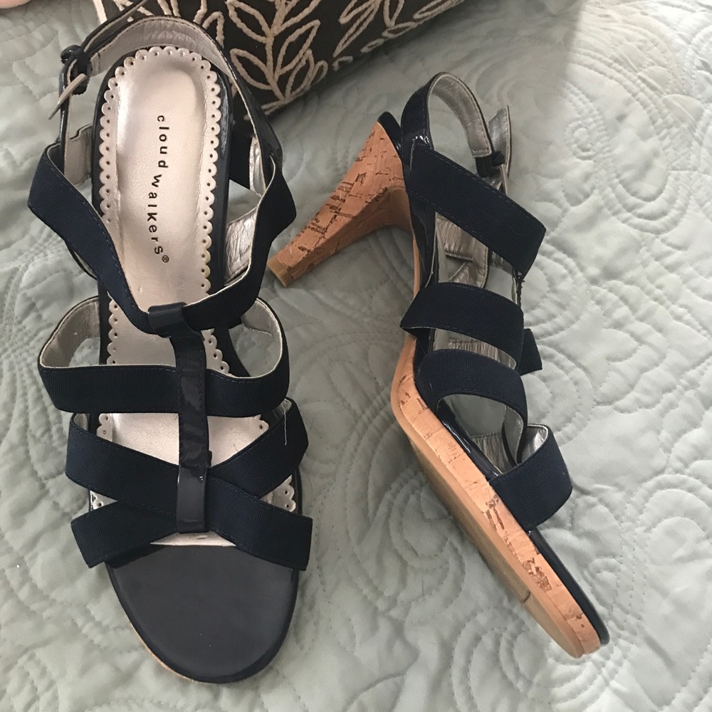 Navy Size 9 Strappy Cork Heels