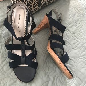 Navy Size 9 Strappy Cork Heels