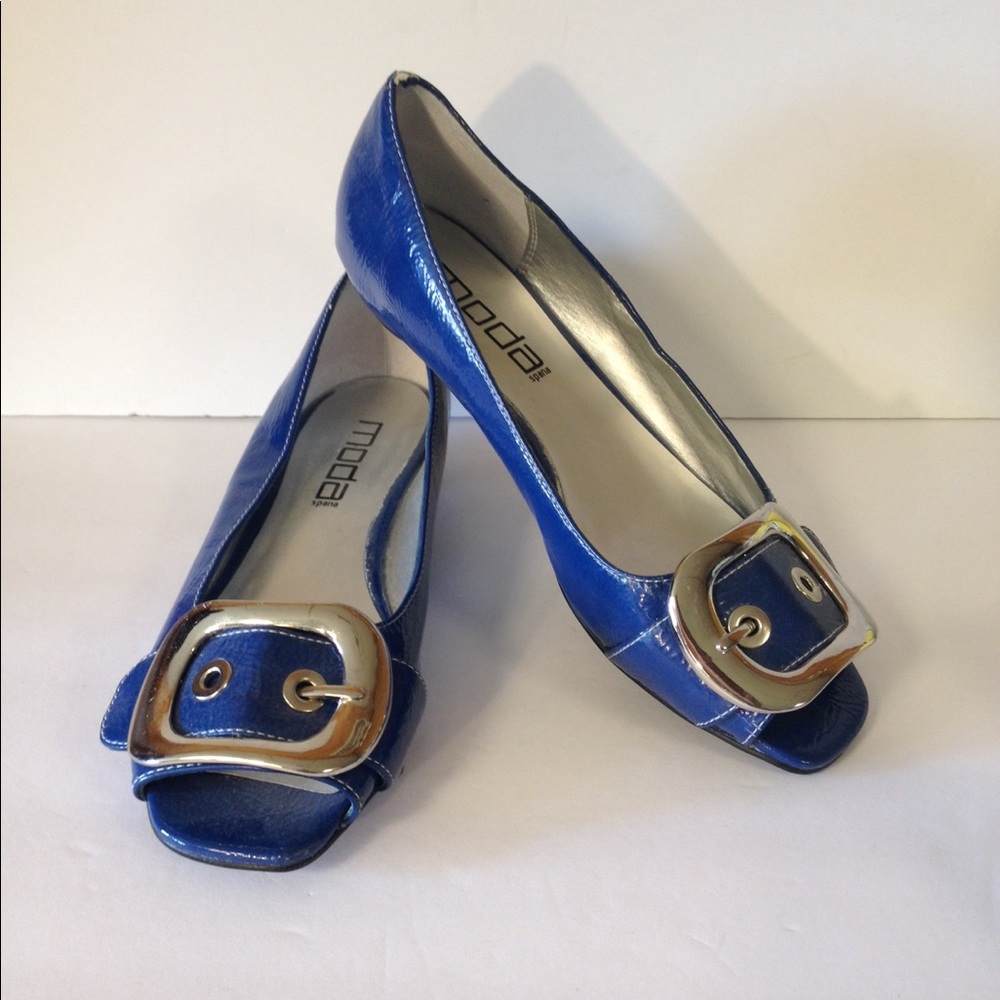 Moda blue peep toe sandals shoes 6 1/2