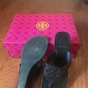 Tory Burch Louisa black leather logo sandals