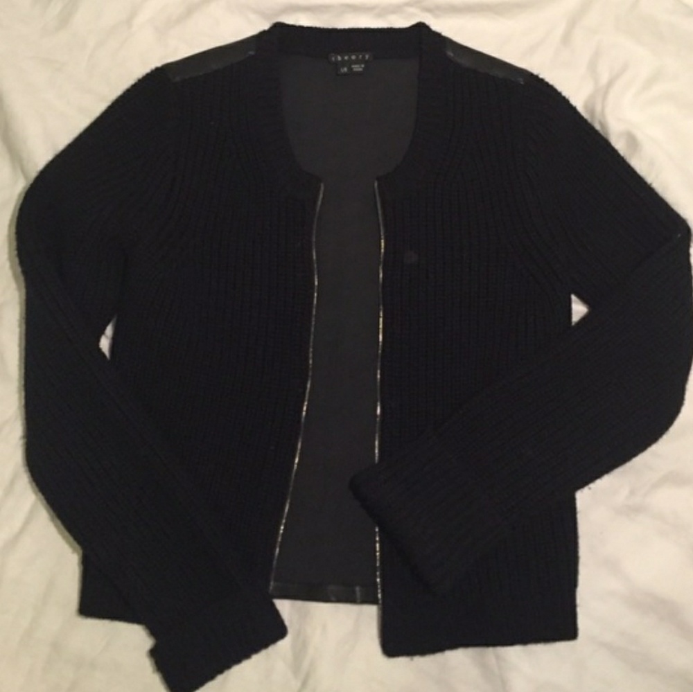 Theory zip cardigan with lambskin leather back