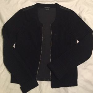 Theory zip cardigan with lambskin leather back