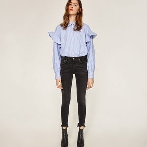 Zara Black Slim Boyfriend Jeans + Frayed Hem