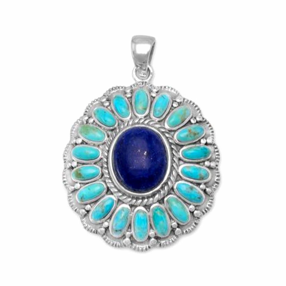 RECONSTITUTED TURQUOISE LAPIS FLOWER PENDANT