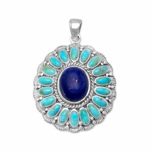 RECONSTITUTED TURQUOISE LAPIS FLOWER PENDANT