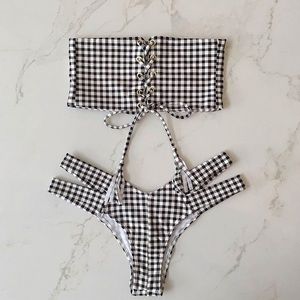 Montce dupe gingham lace up top & uno bottom Small