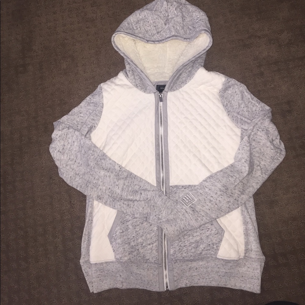 Zip Up Gray and White Sherpa Lined Sweatshirt