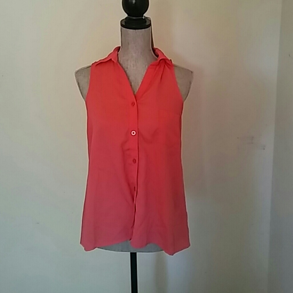 Pink/ Salmon Collared Tank Blouse