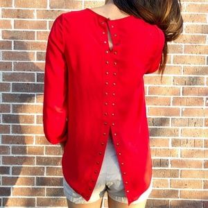 Francesca's Red Stud Split Back Blouse