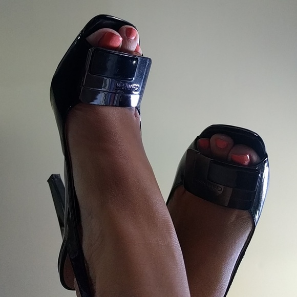 Calvin Klein Black, Peep Toe Heels 6M - Picture 3 of 4