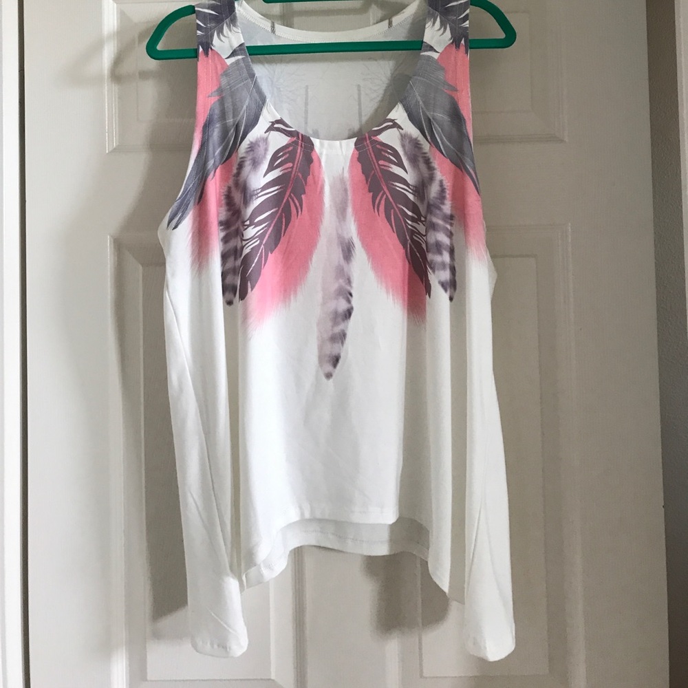 Feather Print Sleeveless Summer Top - XL