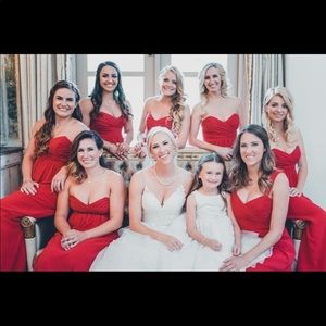 Red strapless Alfred Angelo bridesmaid dress