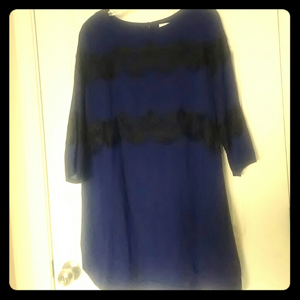 Blue dress with black lace detail