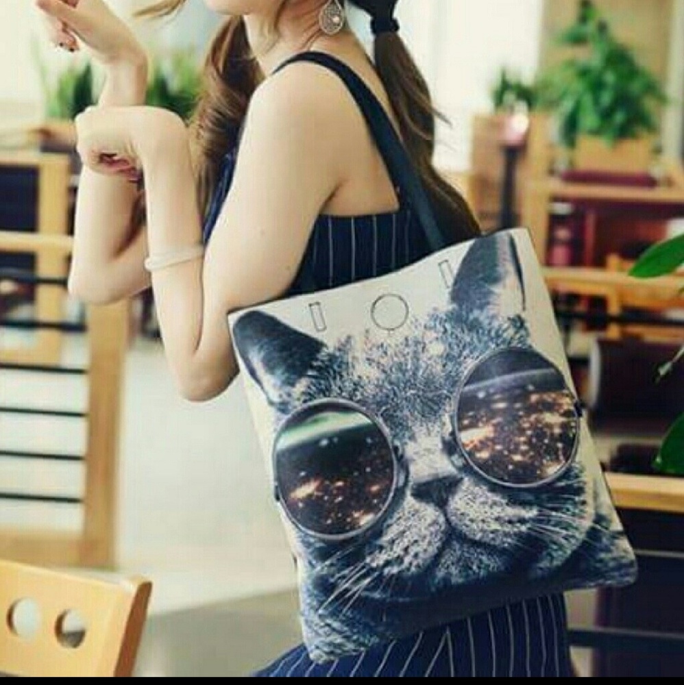 3D Print Glasses Cat Tote Bags Shopping Bags