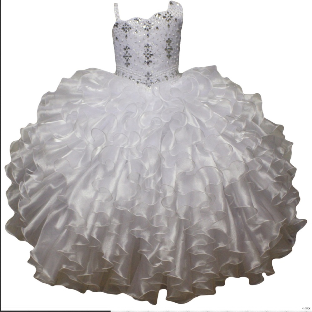 Girls white ball gown ruffled dress