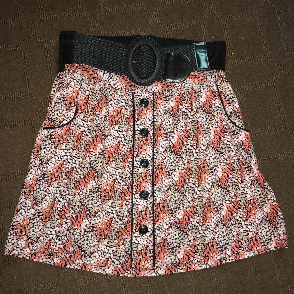 Button down warm colored skirt with optional belt!