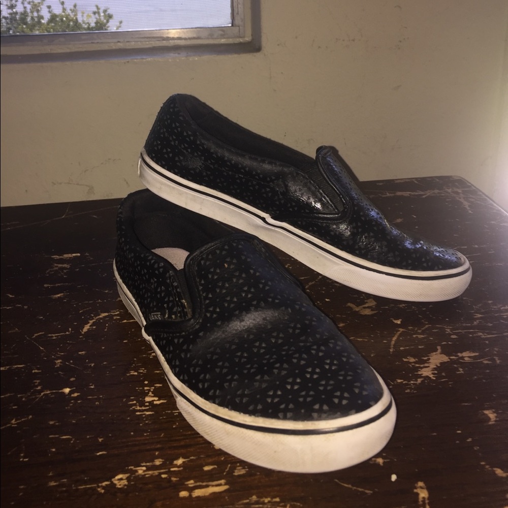 Vans black leather slip on's