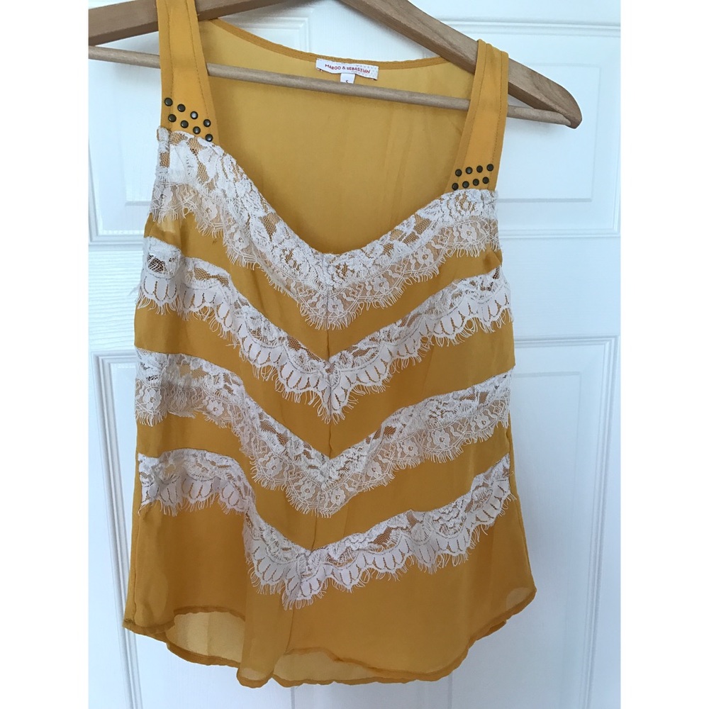 sheer, yellow lace tank top