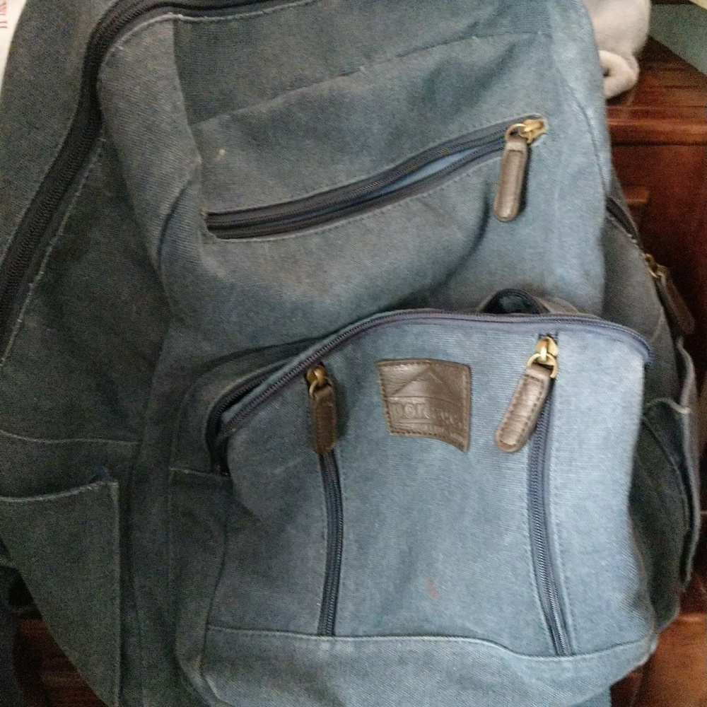 Vintage faux blue jean backpack