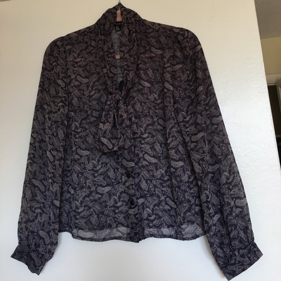Sheer paisley button down with bow front - Picture 1 of 4