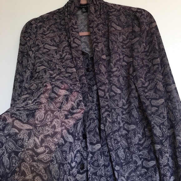 Sheer paisley button down with bow front - Picture 4 of 4