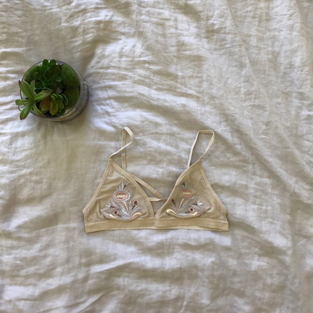Nude Floral Embroidered Unpadded Bralette