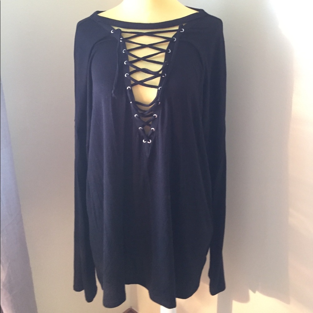 Express black front lace-up long sleeve top