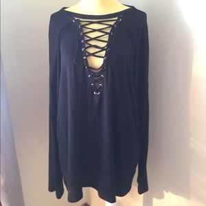 Express black front lace-up long sleeve top