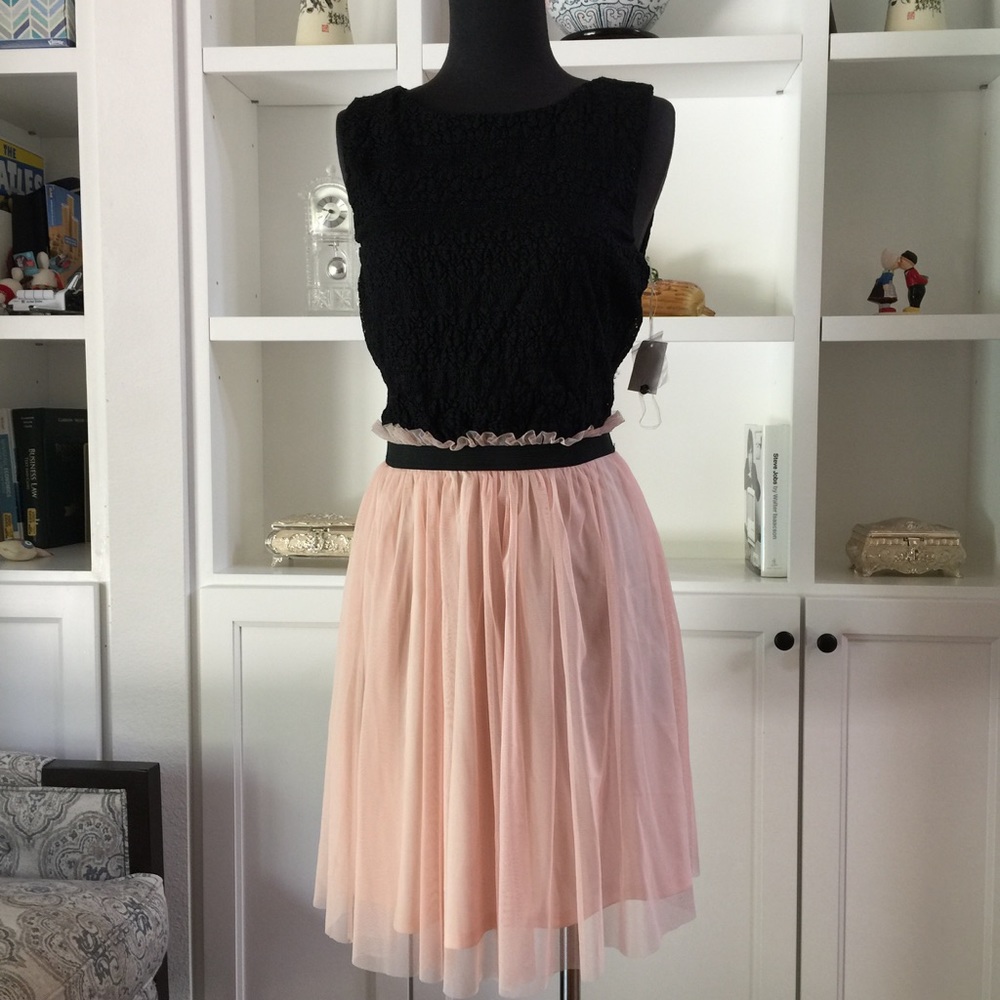 Lace and tule black and peach dress