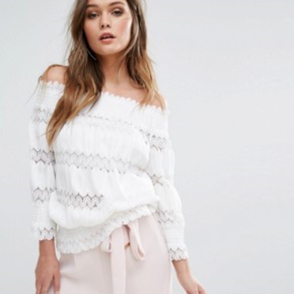 🆑‼️✨RIVER ISLAND/ASOS Cream White Lace Bardot Top