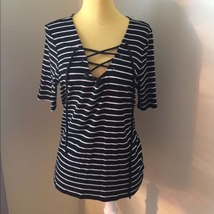 Black and white striped American Eagle t-shirt