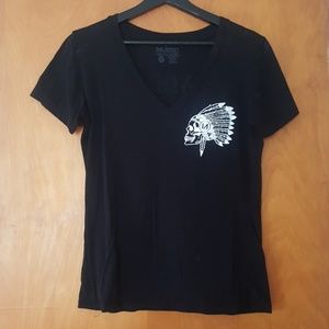 Black V Neck Tee with Skull