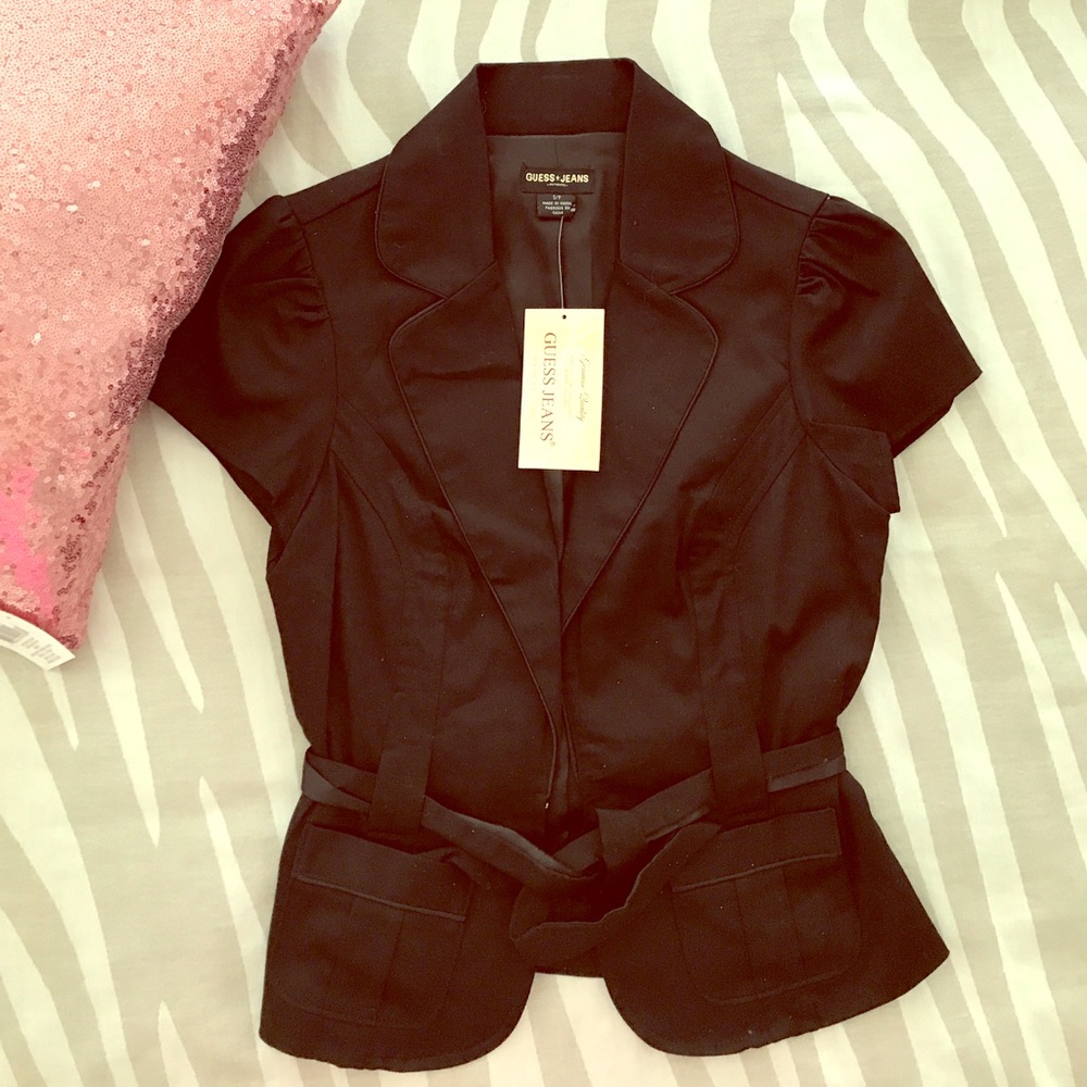 Black GUESS Jeans BLACK Short Sleeve Blazer w/Tie