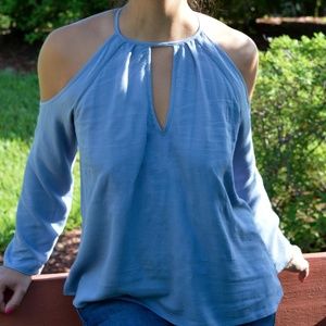 Dusty Blue Open Shoulder Top