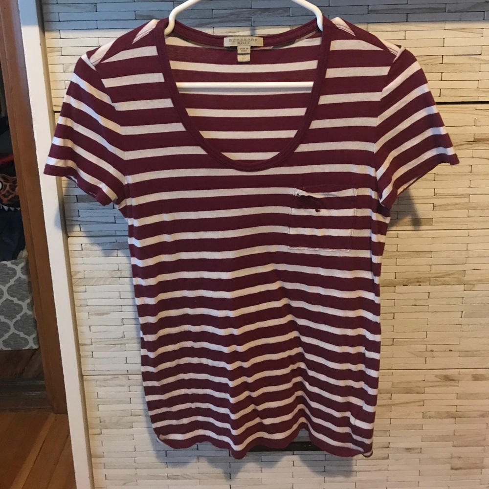 Burberry Maroon & White Striped Tee Size XS