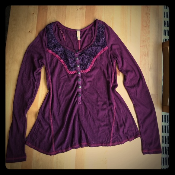 Burgundy bib front button front Henley - Picture 1 of 2